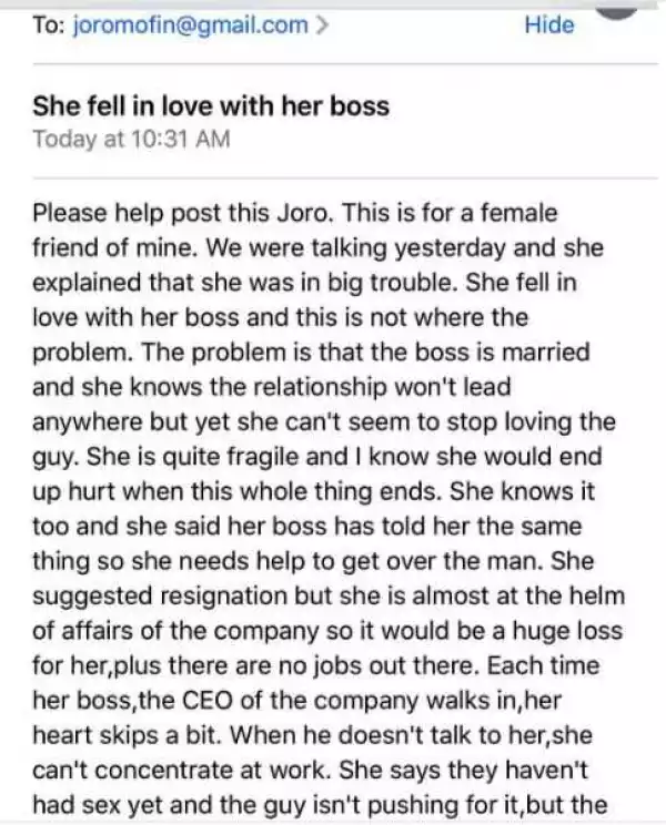 This Has Been Happening to Me Since I Had Oral S*x with My Boss - Lady Discusses Office Romance
